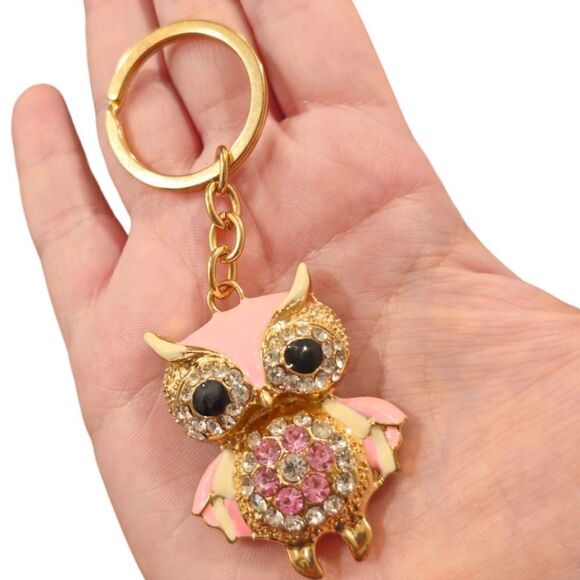 Sparkling Pink & Gold Owl Keychain (NWOT) - Picture 4 of 5